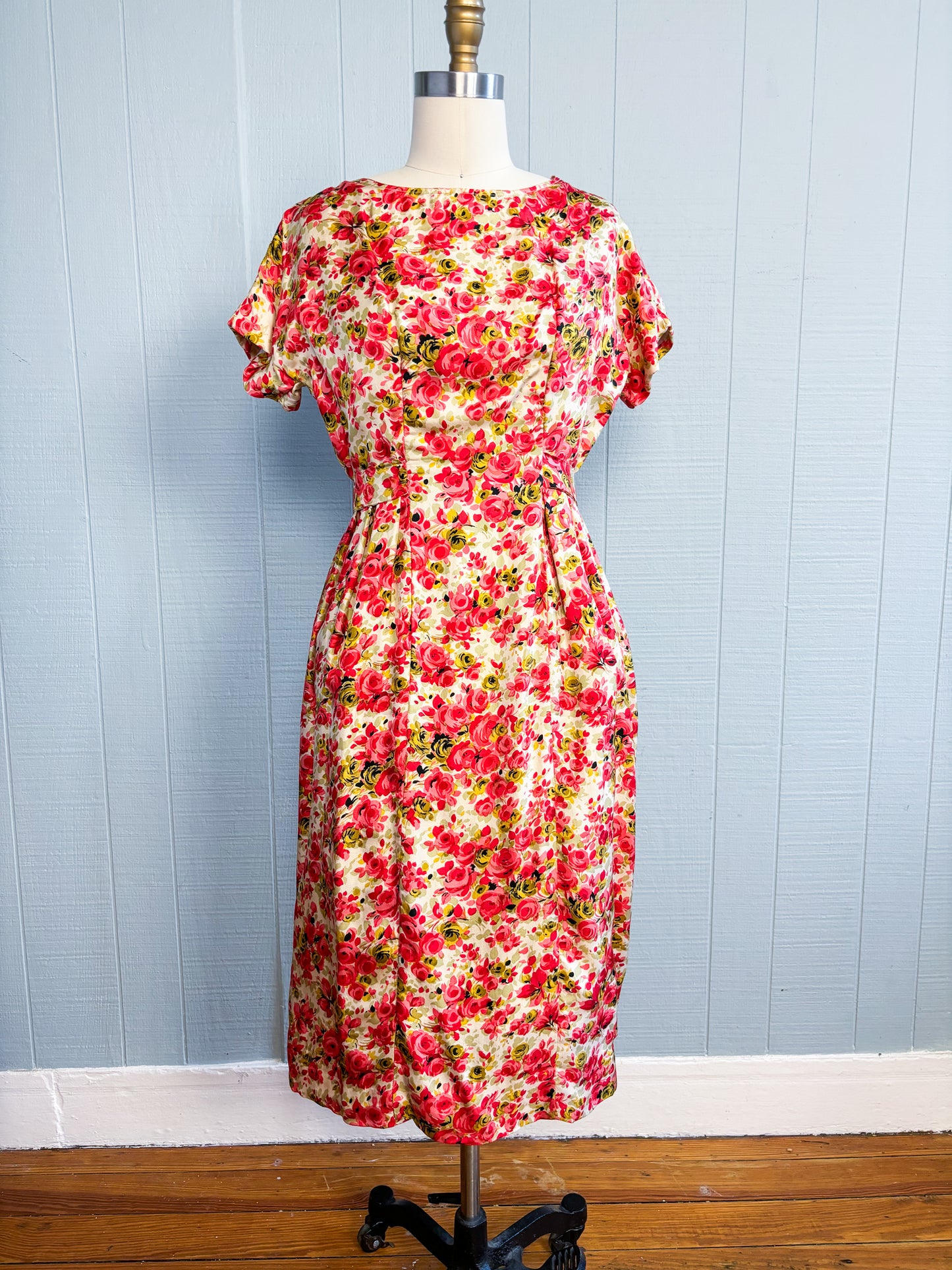 50's 60's Mrs Maisel Red Roses in Bloom Cocktail Dress | S/M