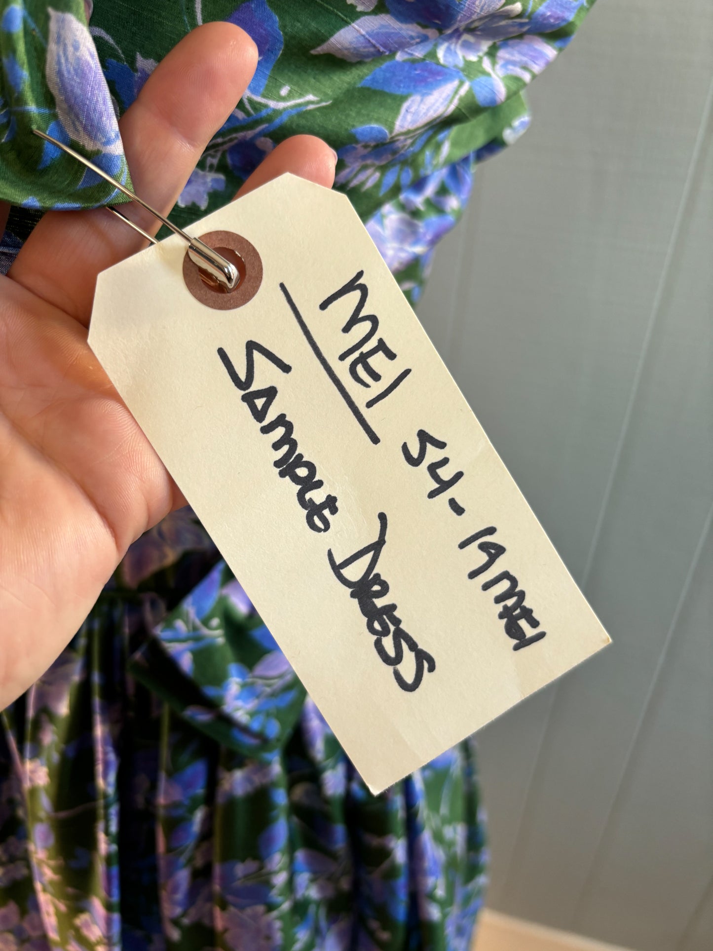 50's 60's Mrs Maisel Green & Purple Floral Empire & Flare Cocktail Dress