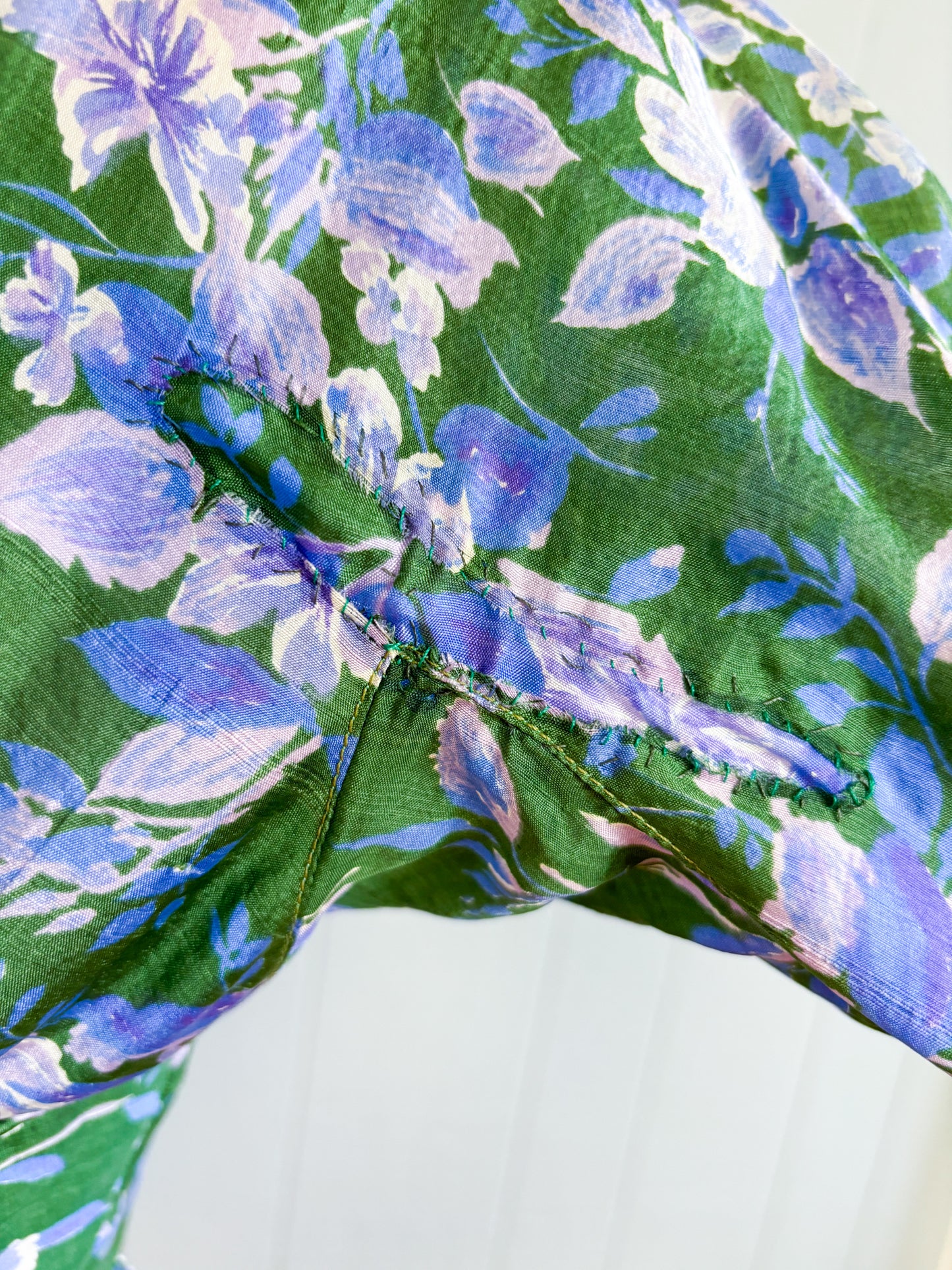 50's 60's Mrs Maisel Green & Purple Floral Empire & Flare Cocktail Dress