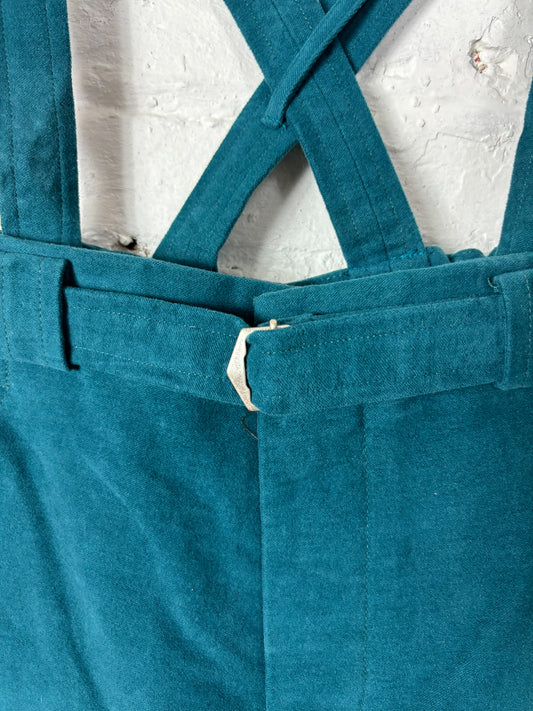 50's Style Mrs. Maisel Teal Velvet Shorts with Suspenders | S