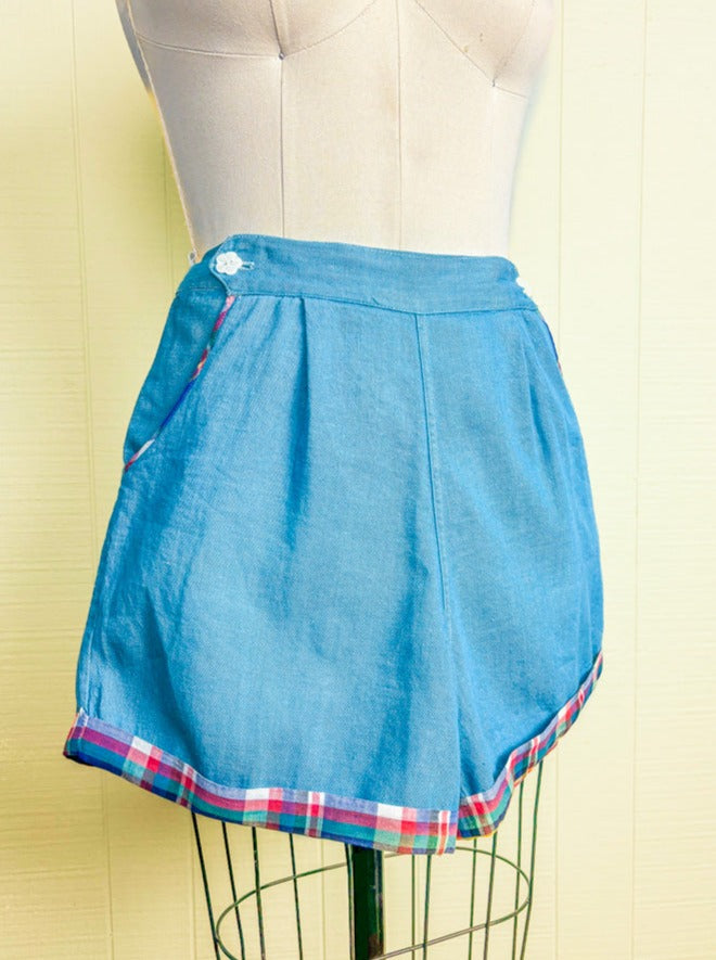 50s Mrs. Maisel Baby Blue Bib Front Shorts | M