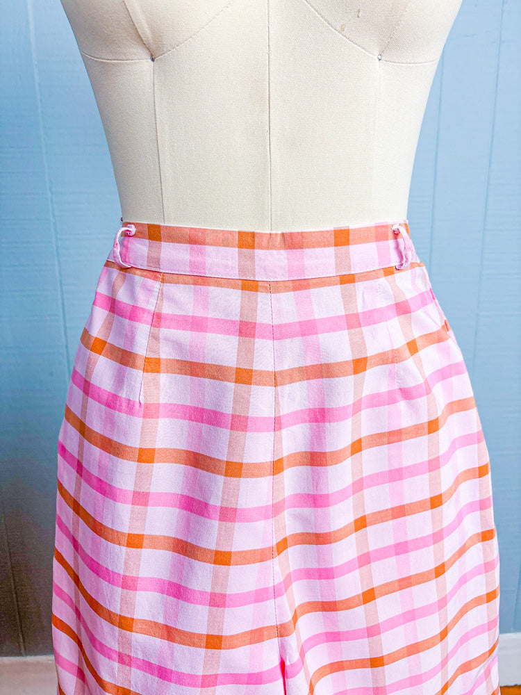 50s 60s Mrs. Maisel Pink & Orange Plaid High Waist Shorts | S/M