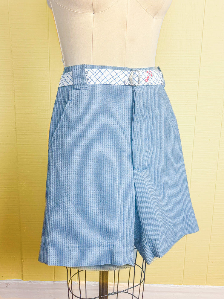 50s Style Mrs. Maisel Blue Stripe Nautical Shorts | S/M