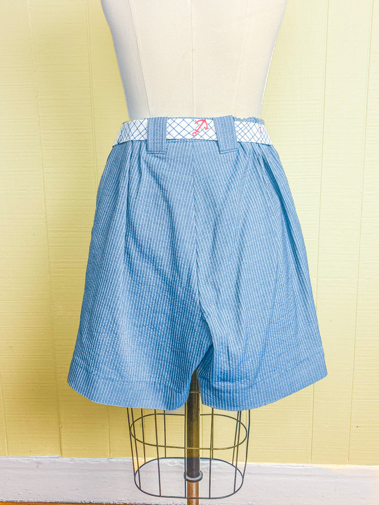 50s Style Mrs. Maisel Blue Stripe Nautical Shorts | S/M