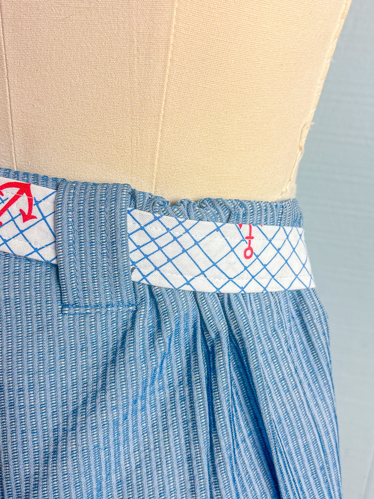 50s Style Mrs. Maisel Blue Stripe Nautical Shorts | S/M
