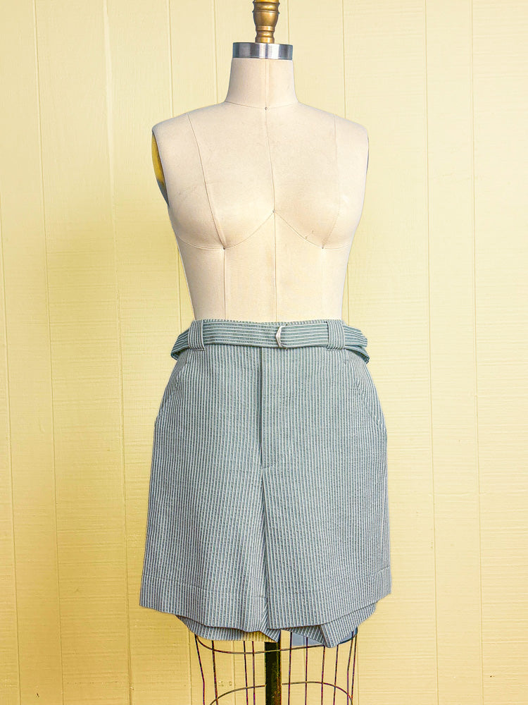 50s Style Mrs. Maisel Green Ticking Stripe Shorts | S/M