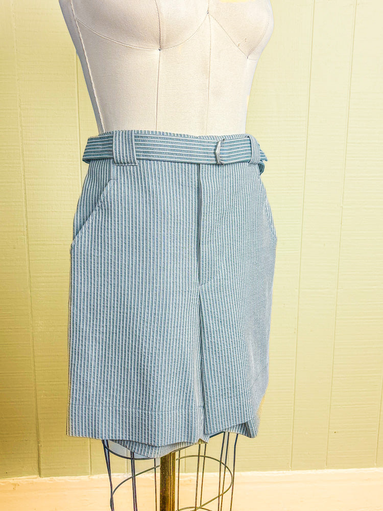 50s Style Mrs. Maisel Green Ticking Stripe Shorts | S/M