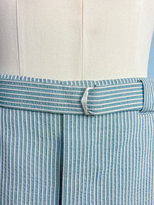 50s Style Mrs. Maisel Green Ticking Stripe Shorts | S/M