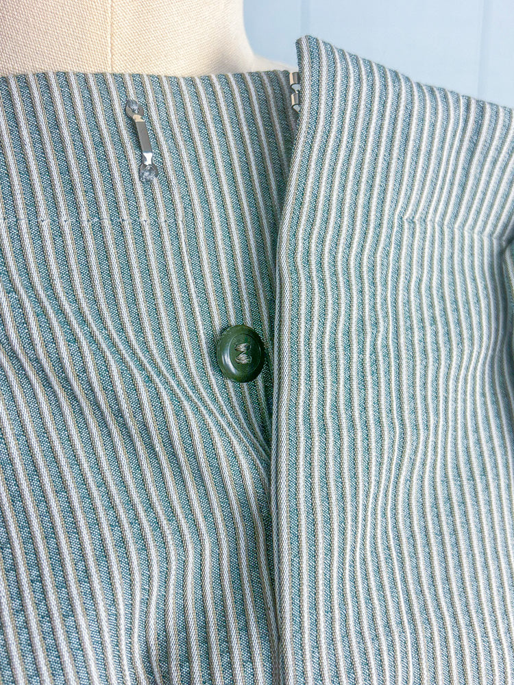 50s Style Mrs. Maisel Green Ticking Stripe Shorts | S/M