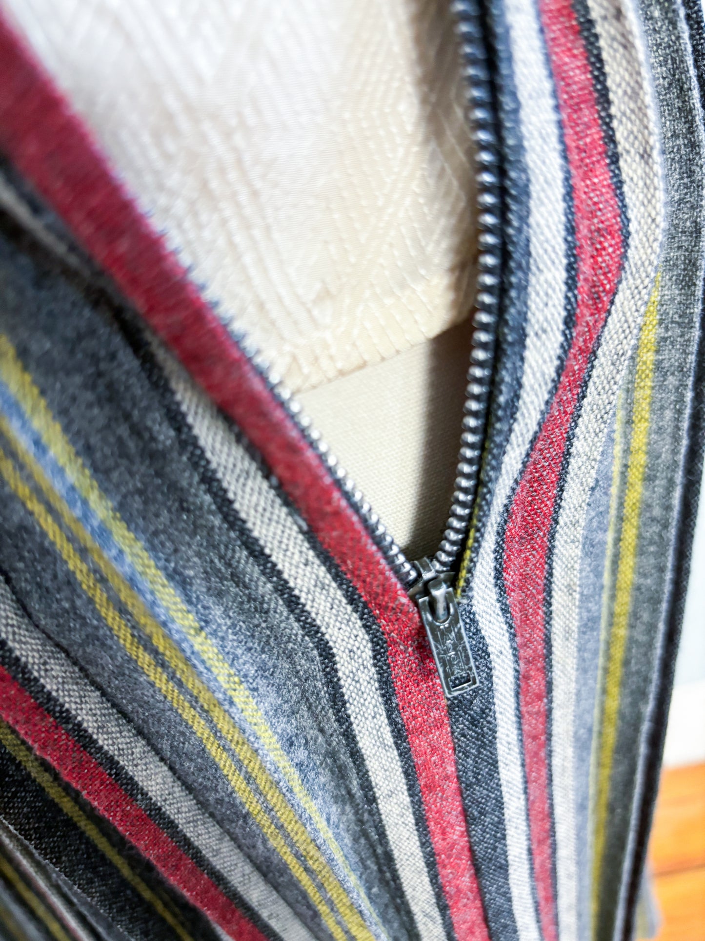50's Mrs. Maisel Grey Red Yellow Stripe Wool Pleat Skirt | W: 25"