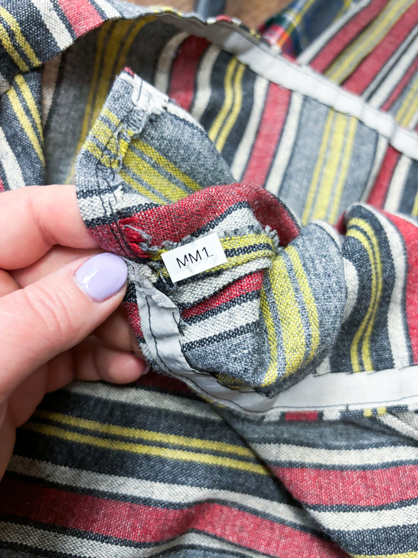50's Mrs. Maisel Grey Red Yellow Stripe Wool Pleat Skirt | W: 25"
