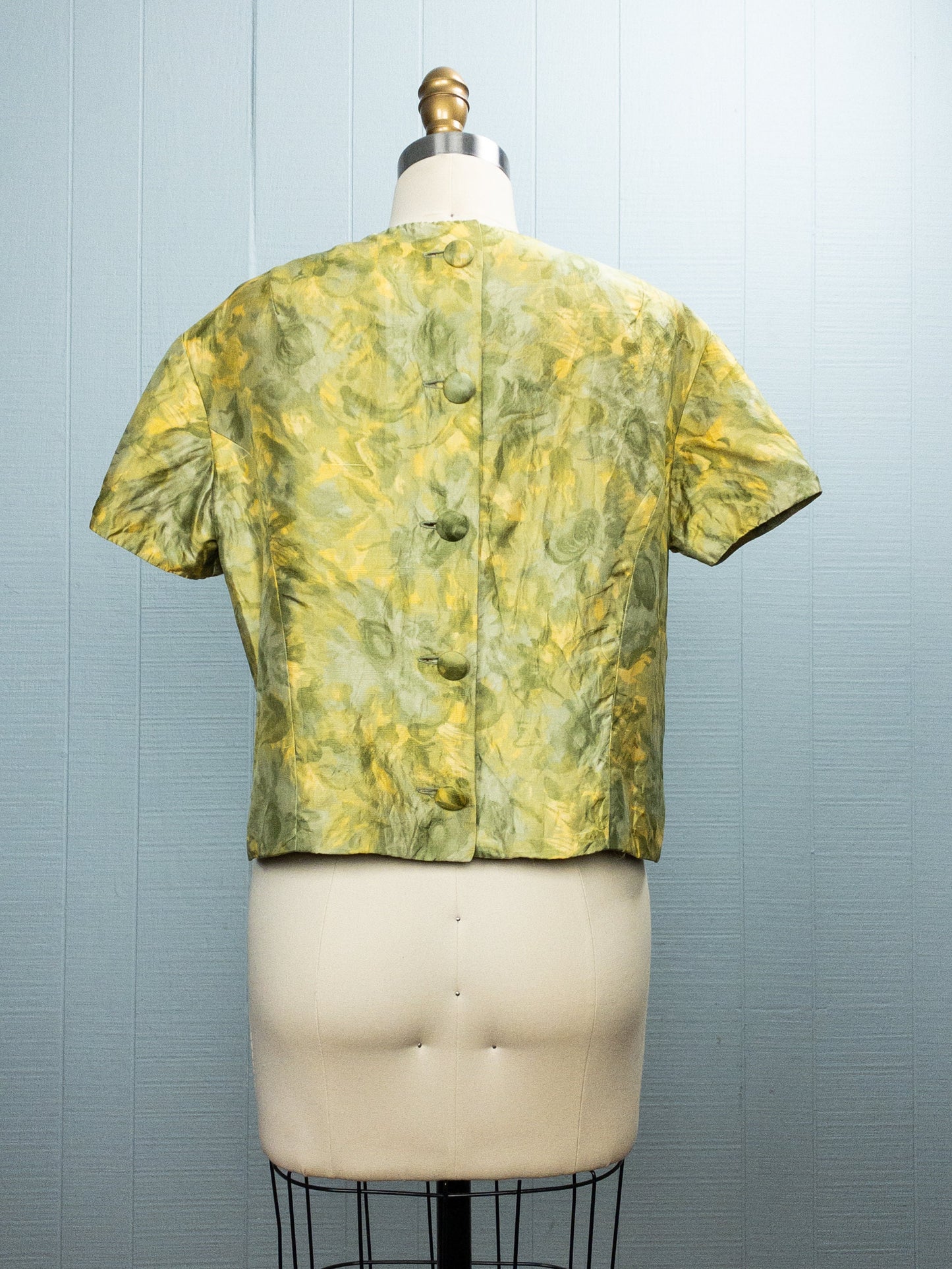 60's Green Floral Raw Silk Top I S/M