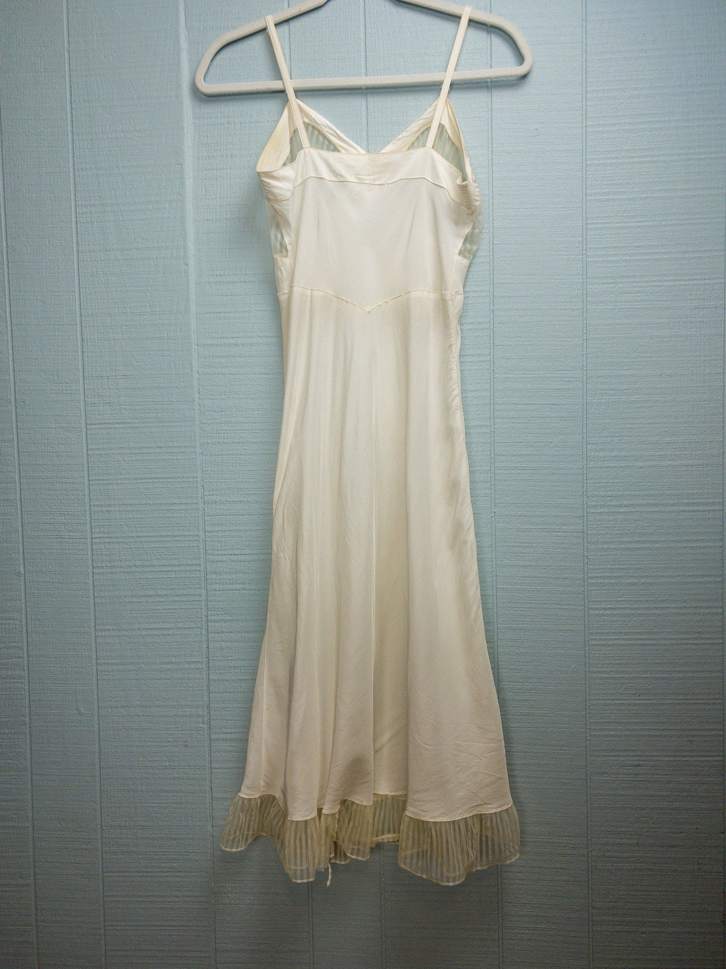50's White Bias Cut Striped Sheer Slip | XXS/XS