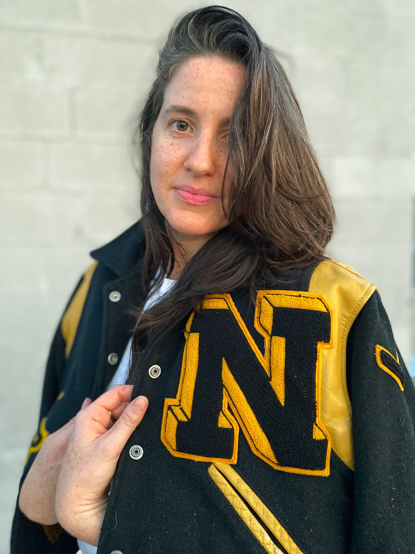 70s Black & Gold Pom Pom Girl Letterman Jacket
