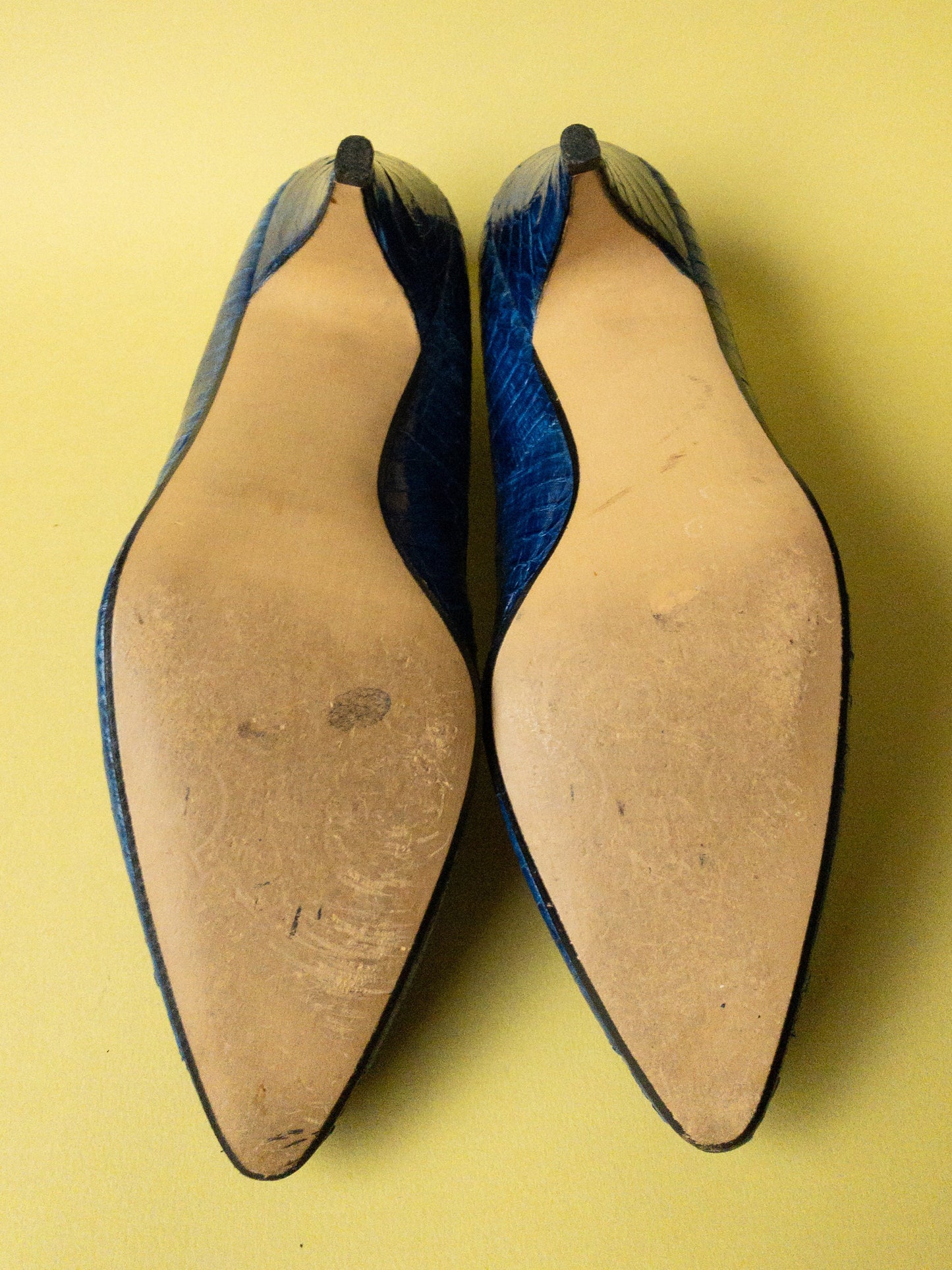 80s Blue Snakeskin Rosette High Heel Pumps by J Renee