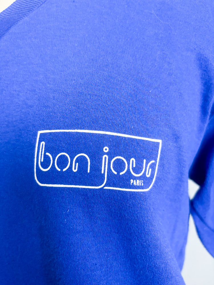 70's 80's Bonjour Paris Navy Blue V Neck Single Stitch Short Sleeve T Shirt