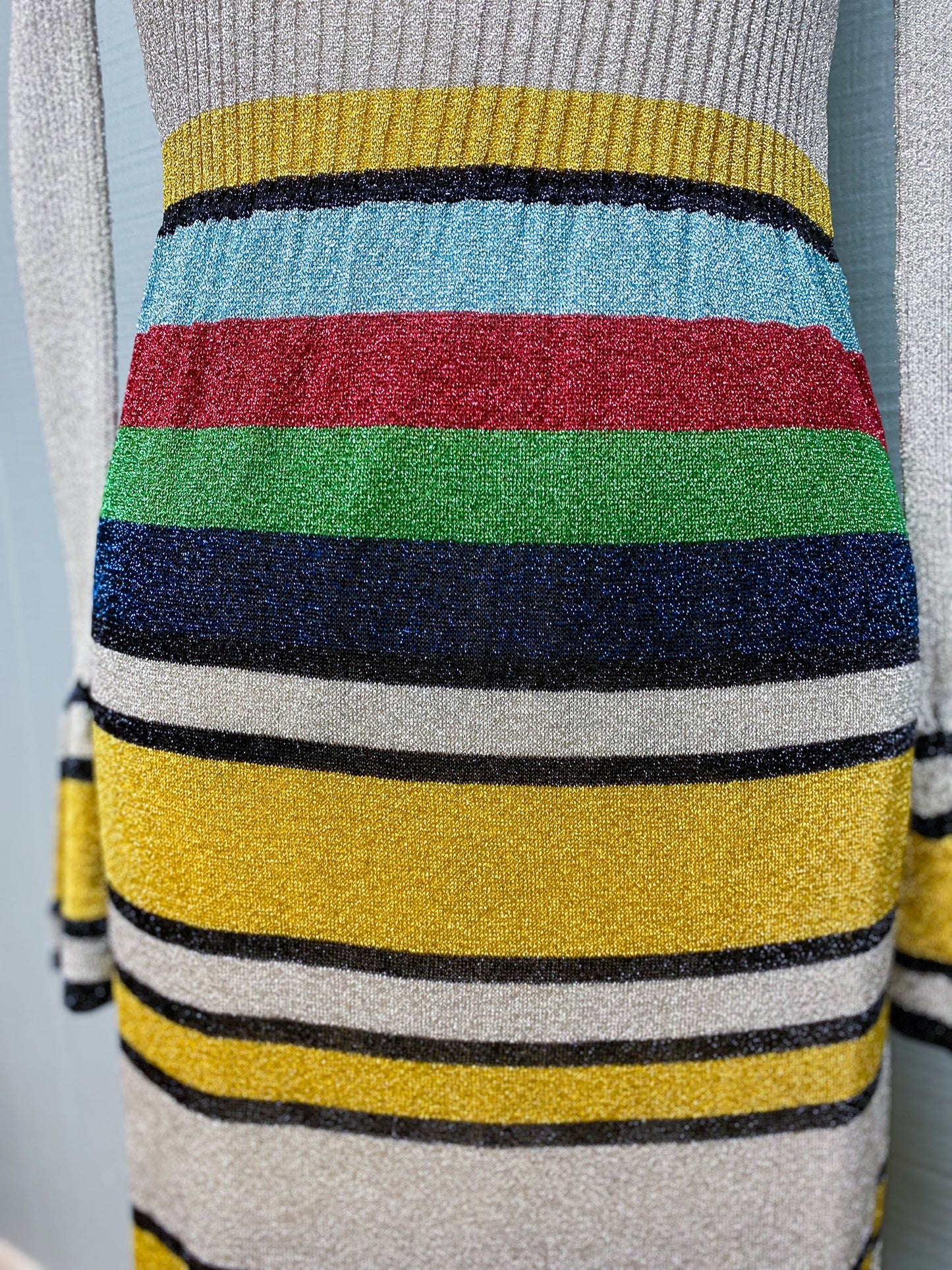 70's Lurex Silver Rainbow Maxi Dress