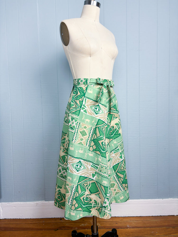 70's Safari Print Green Wrap Skirt