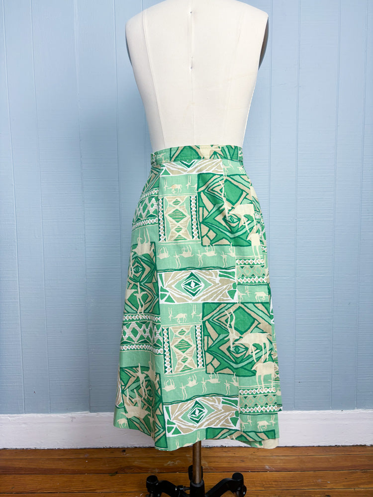 70's Safari Print Green Wrap Skirt