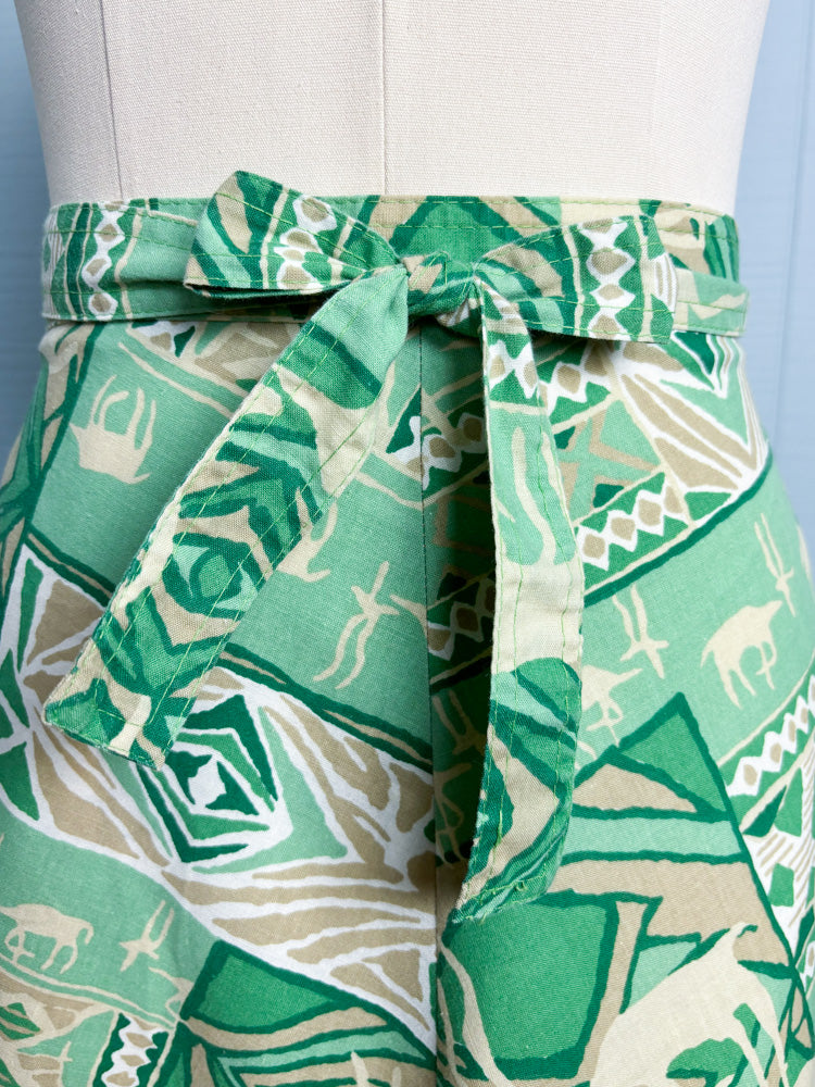70's Safari Print Green Wrap Skirt