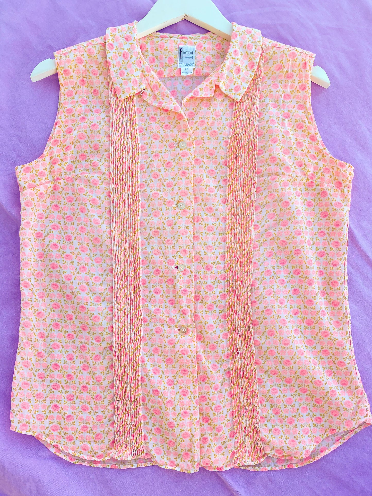 60's Pink Rose Peter Pan Collar Shirt