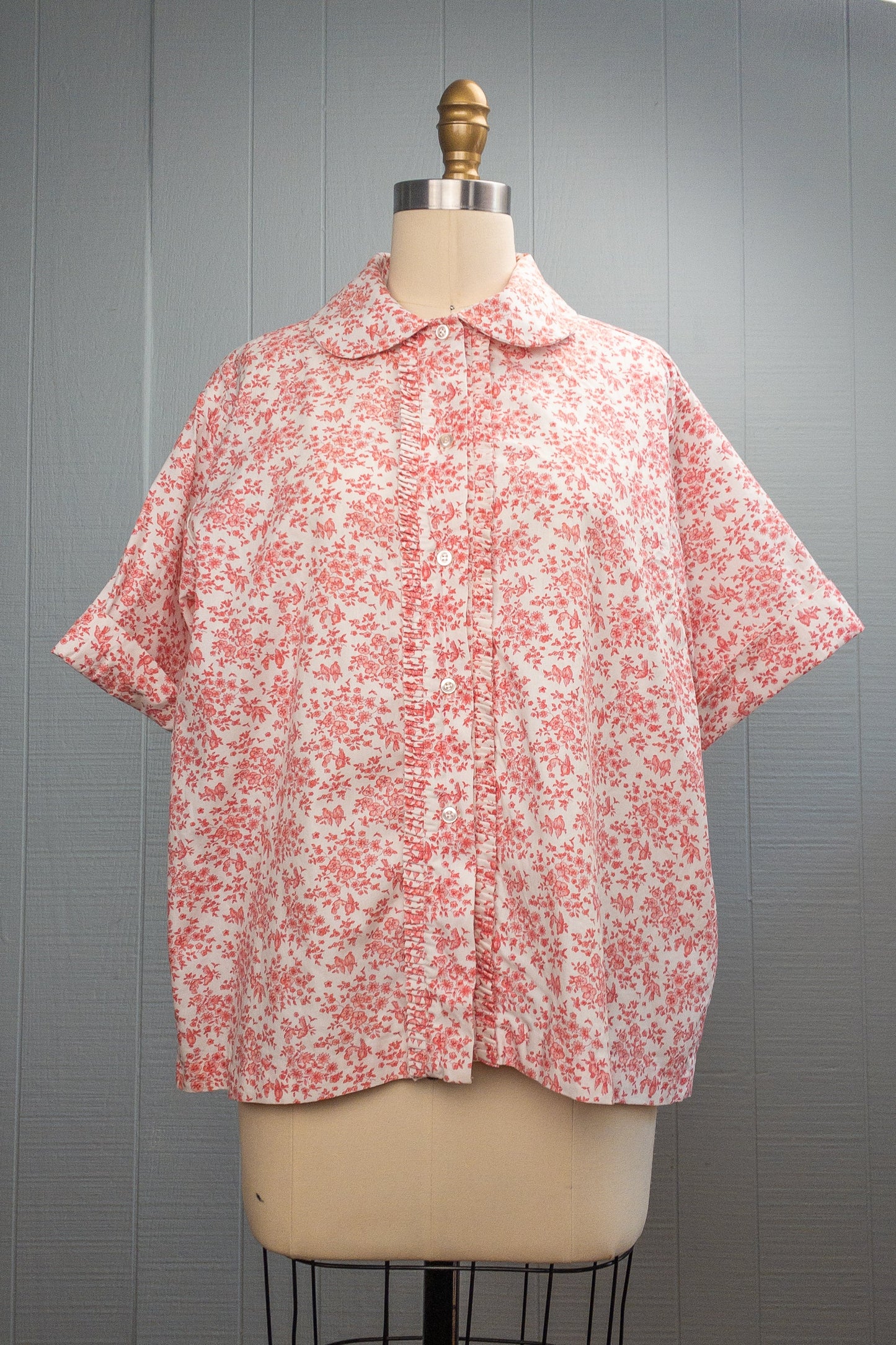 60's Cherry Blossom & Song Bird Button Shirt | L