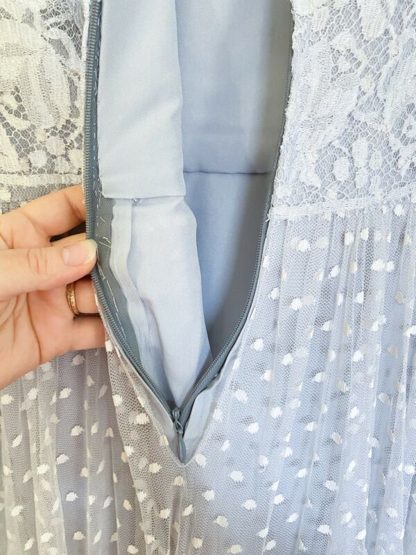 Dove Grey & White Lace Dot Sheer Maxi Dress | XS/S