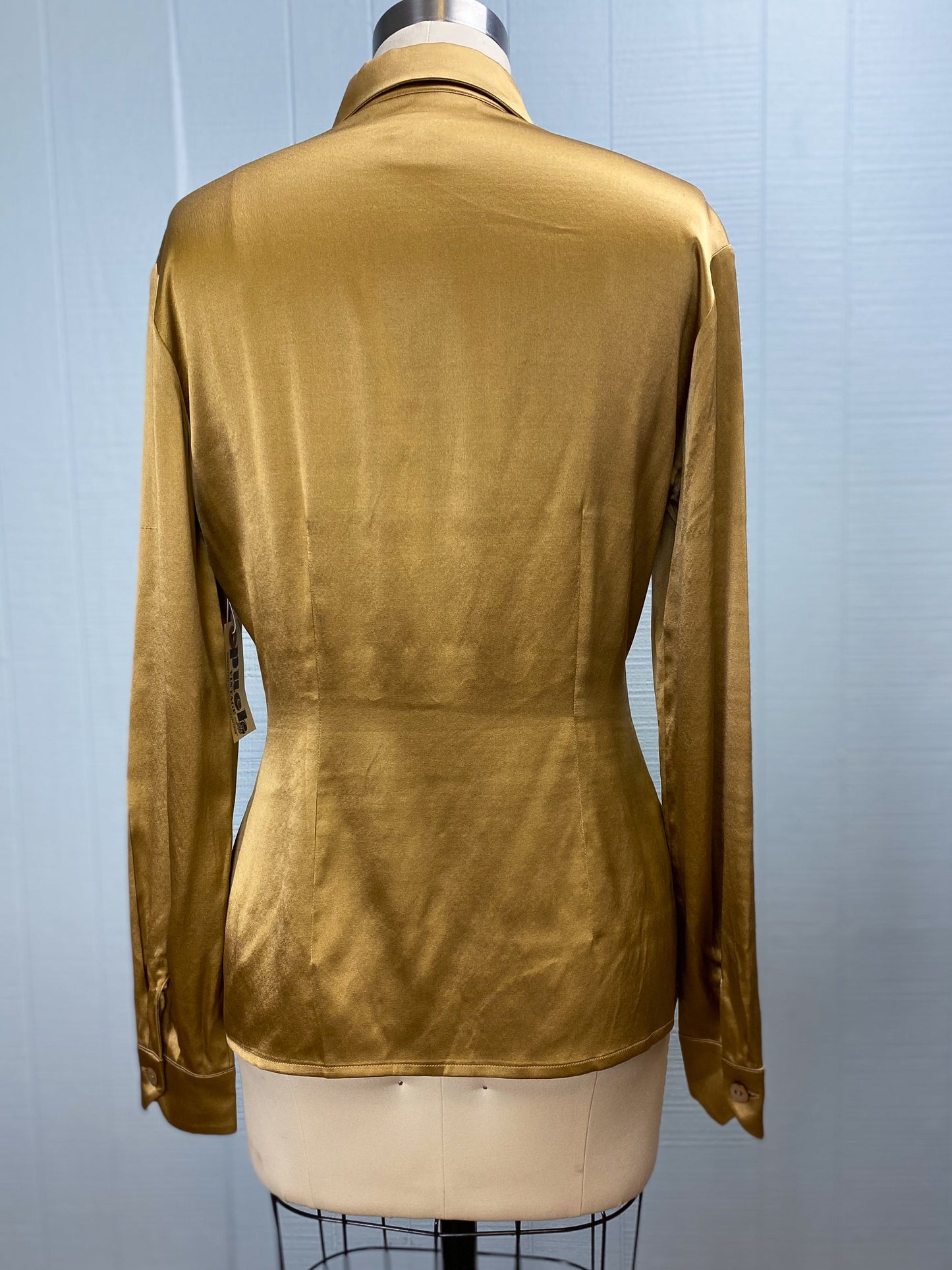 Gold Liquid Metallic Silk Hourglass Blouse Spearpoint Collar Renato Nucci