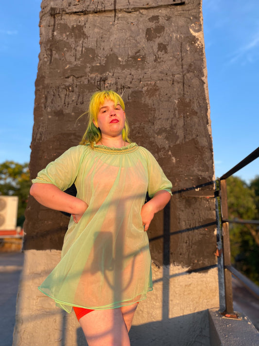 60's Lime Green Sheer Babydoll Nightgown