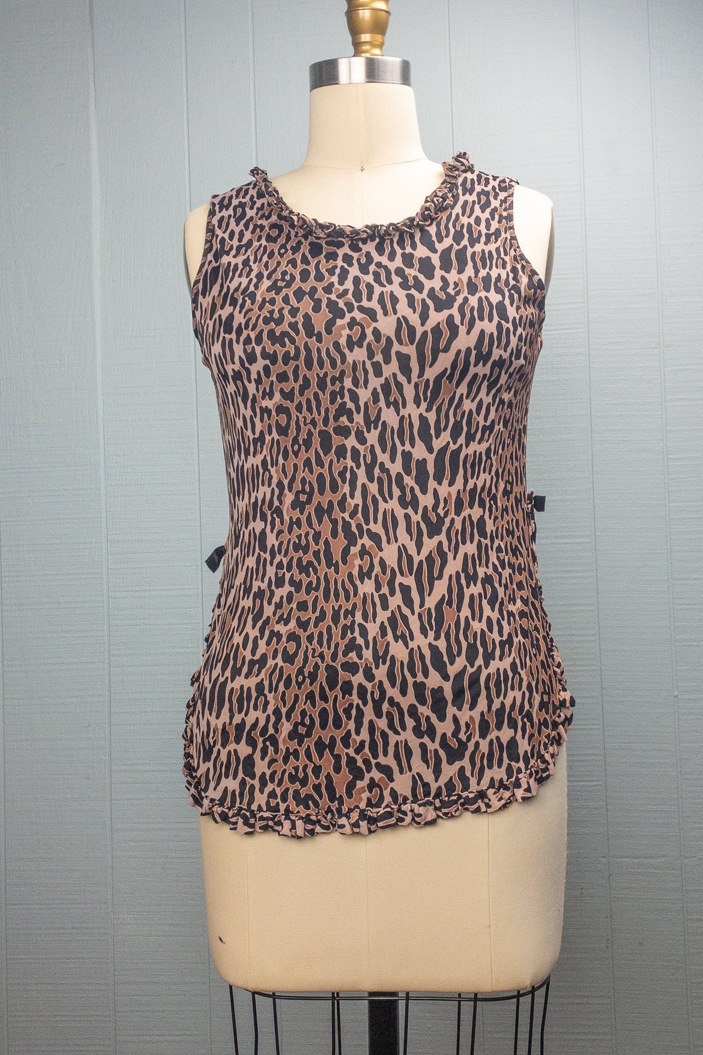50s 60s Leopard Ruffle Tank Top | XXS/XS