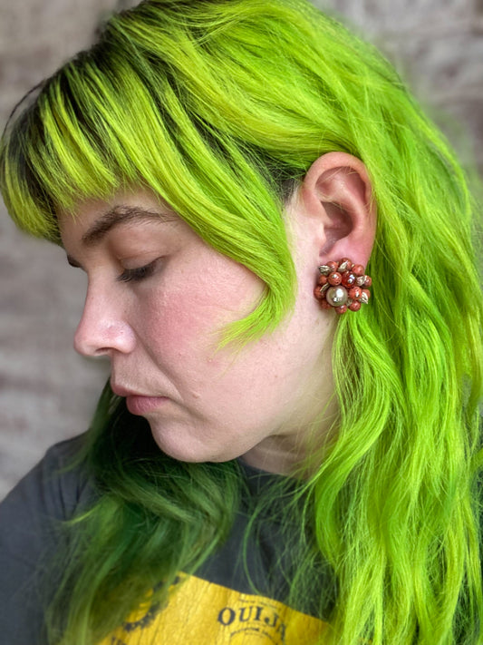 50s Coral Cluster Earrings