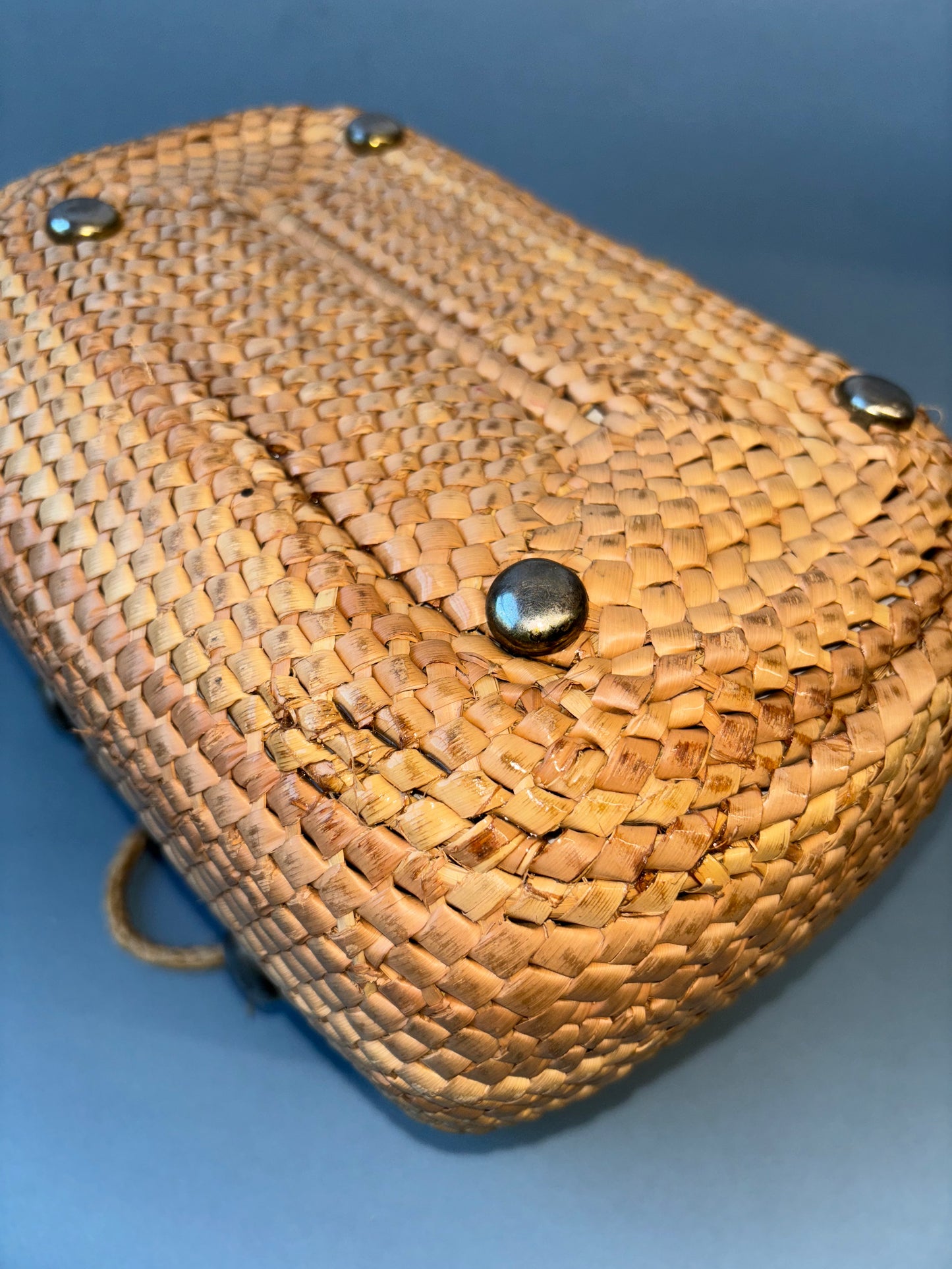 50's 60's Mrs. Maisel Rattan Straw Box Purse Yellow Yarn Floral