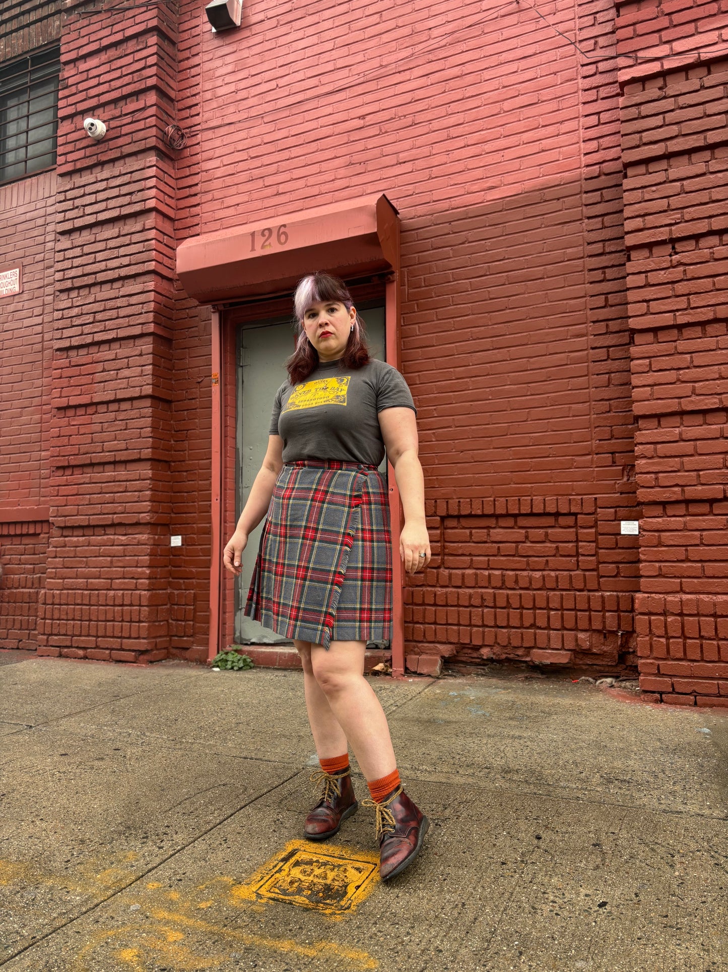 60's 70's Mrs. Maisel Grey Tartan Plaid Pleated Skirt | W: 32"