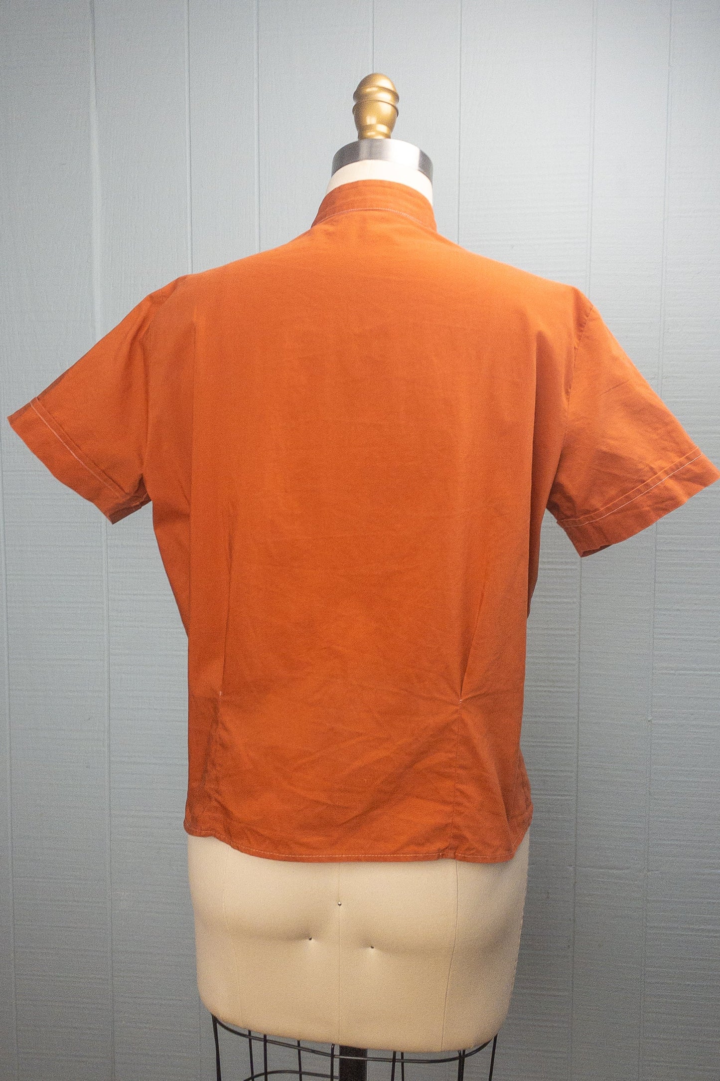 40s 50s Clay Orange Stand Collar Blouse | M