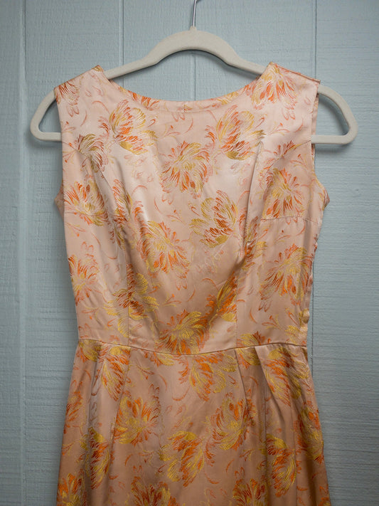 50's 60's "Marvelous Mrs. Maisel" Peach Jacquard Wiggle Dress | XXS
