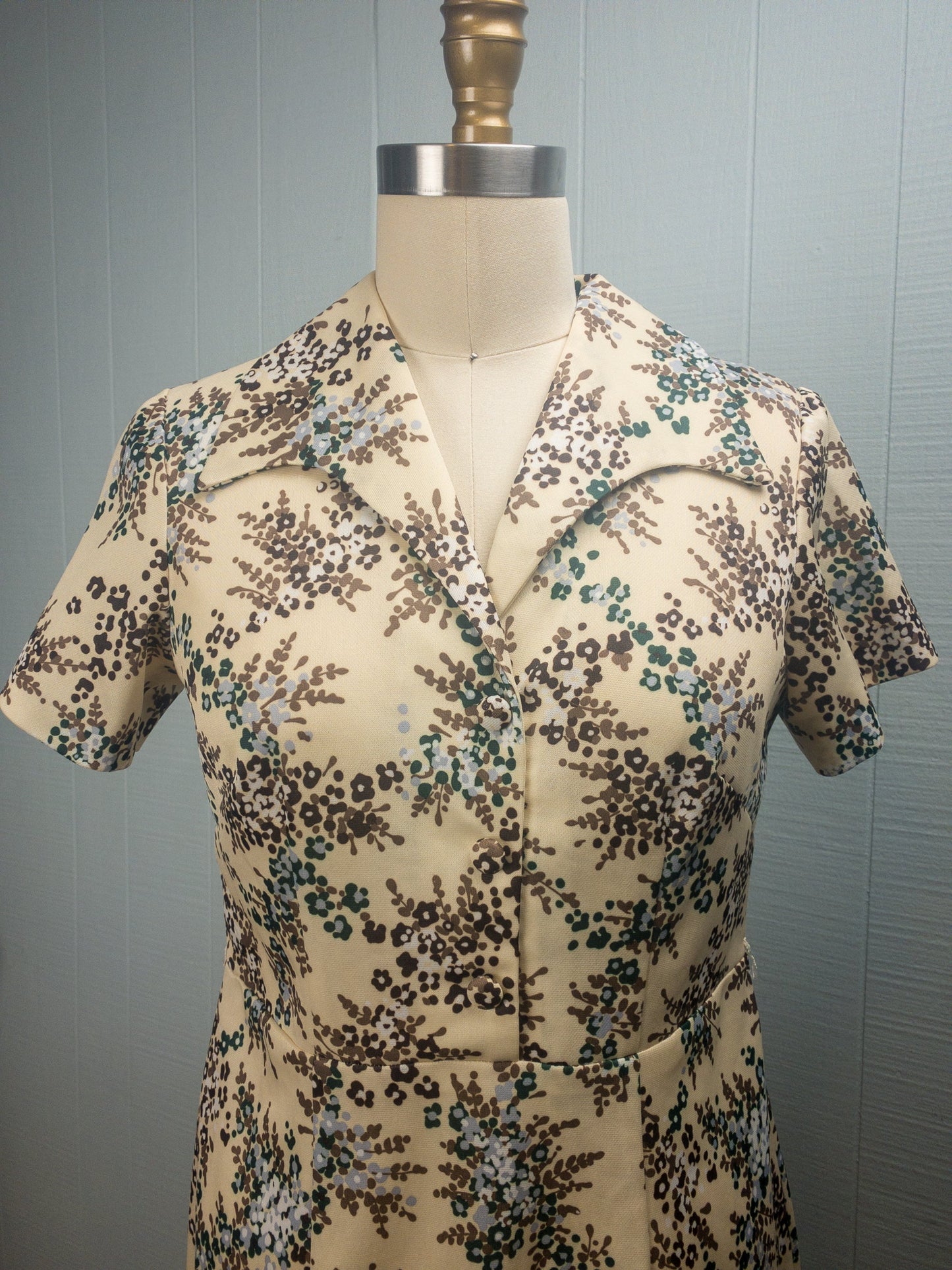 70's Cream Flower Bunch Dress | S/M