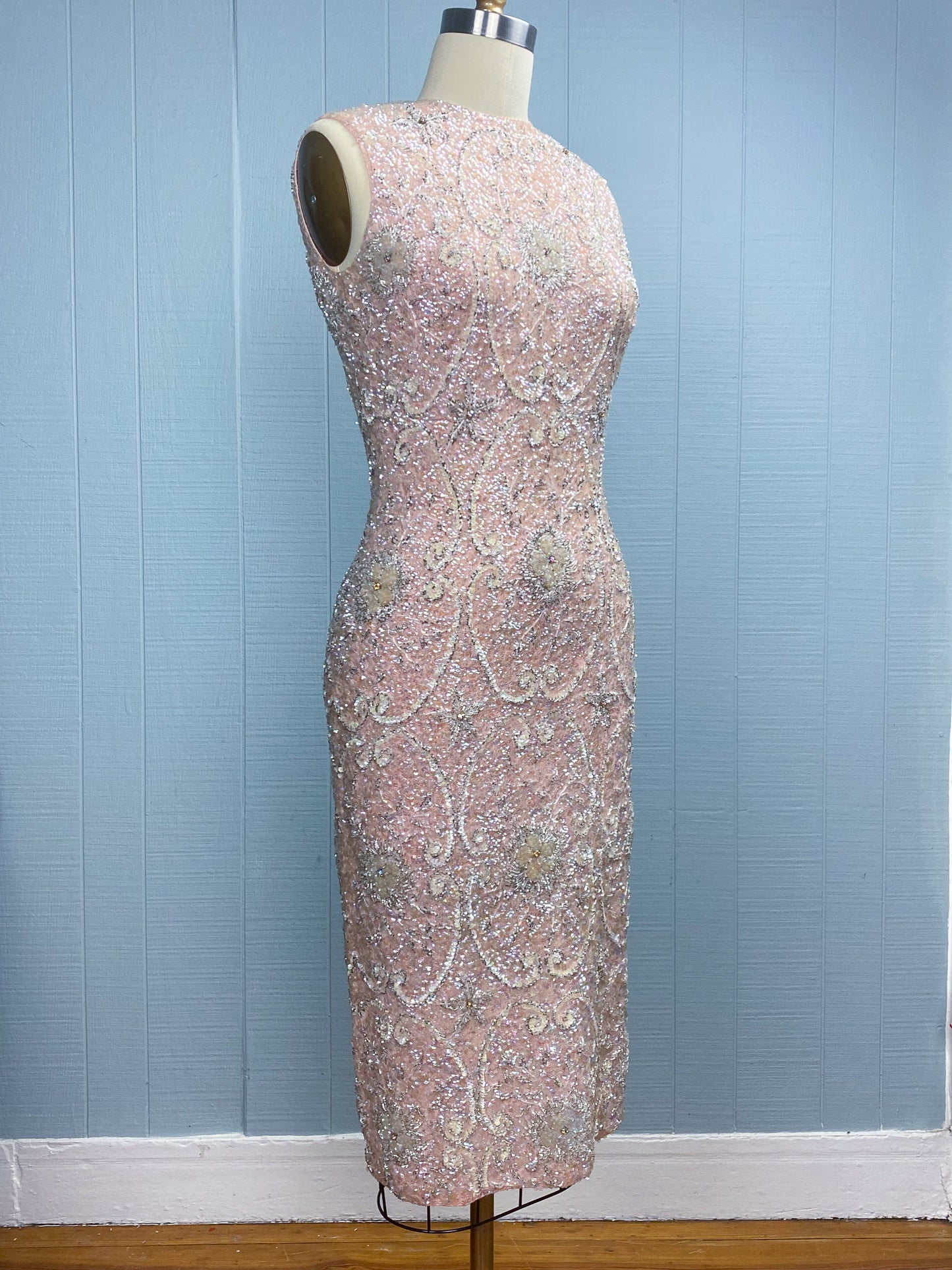 60s Beaded Pink Knit Dress