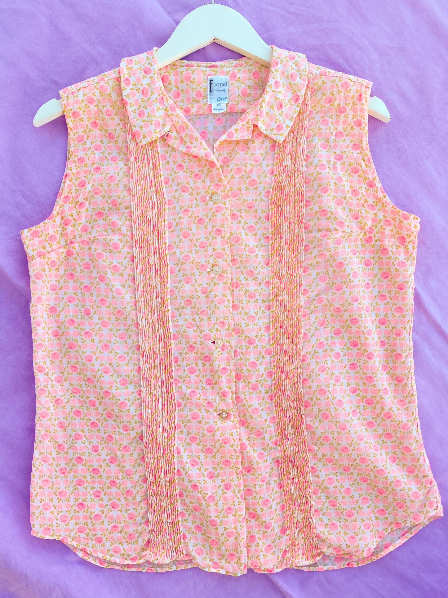 60's Pink Rose Peter Pan Collar Shirt