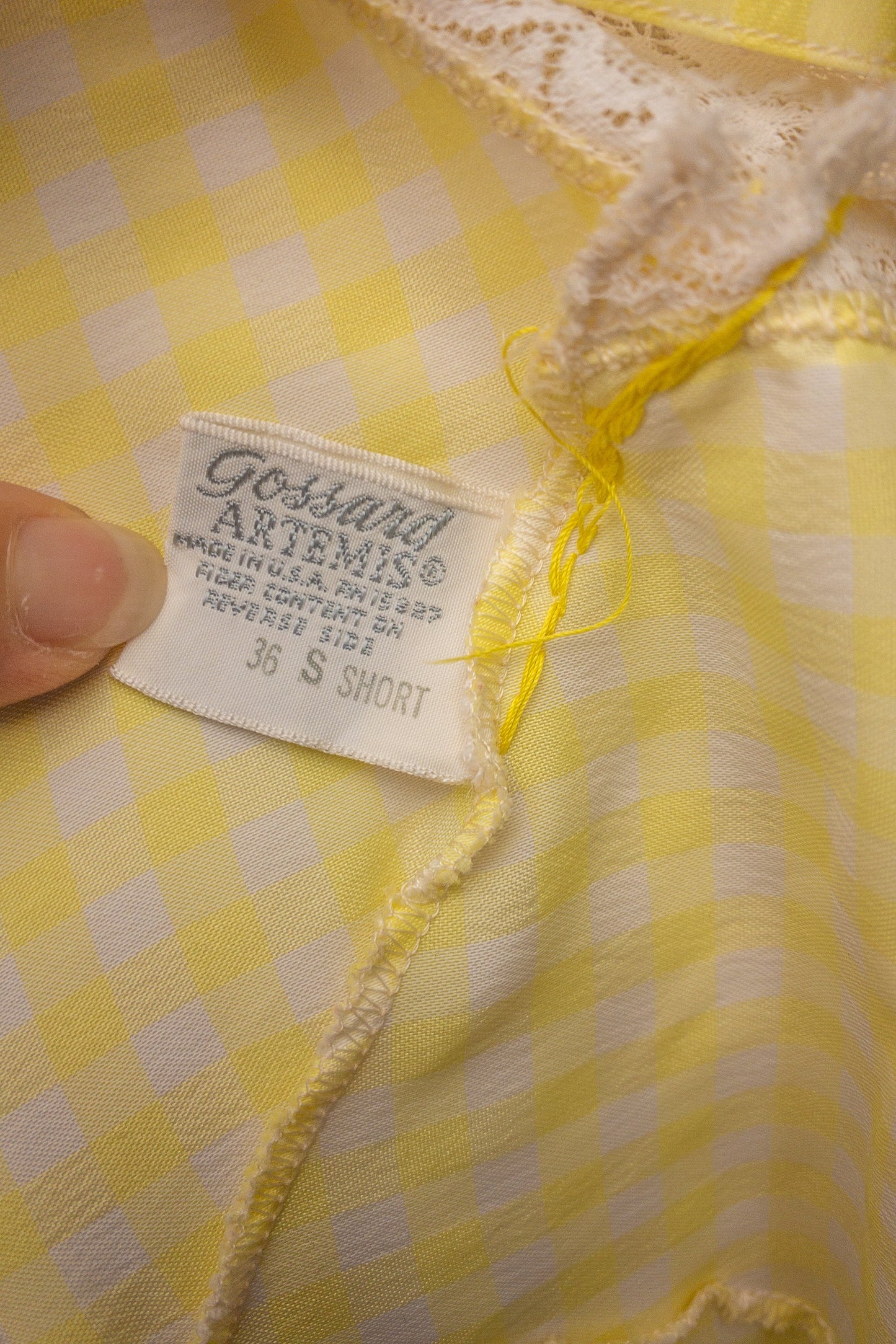 60's Yellow Gingham Lace Nightgown Slip | M