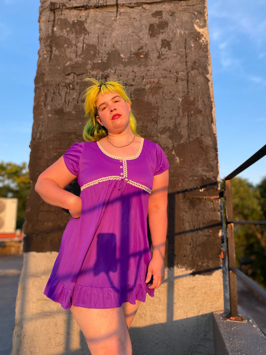 60's Purple Sheer Baby Doll Dress | M/L/XL