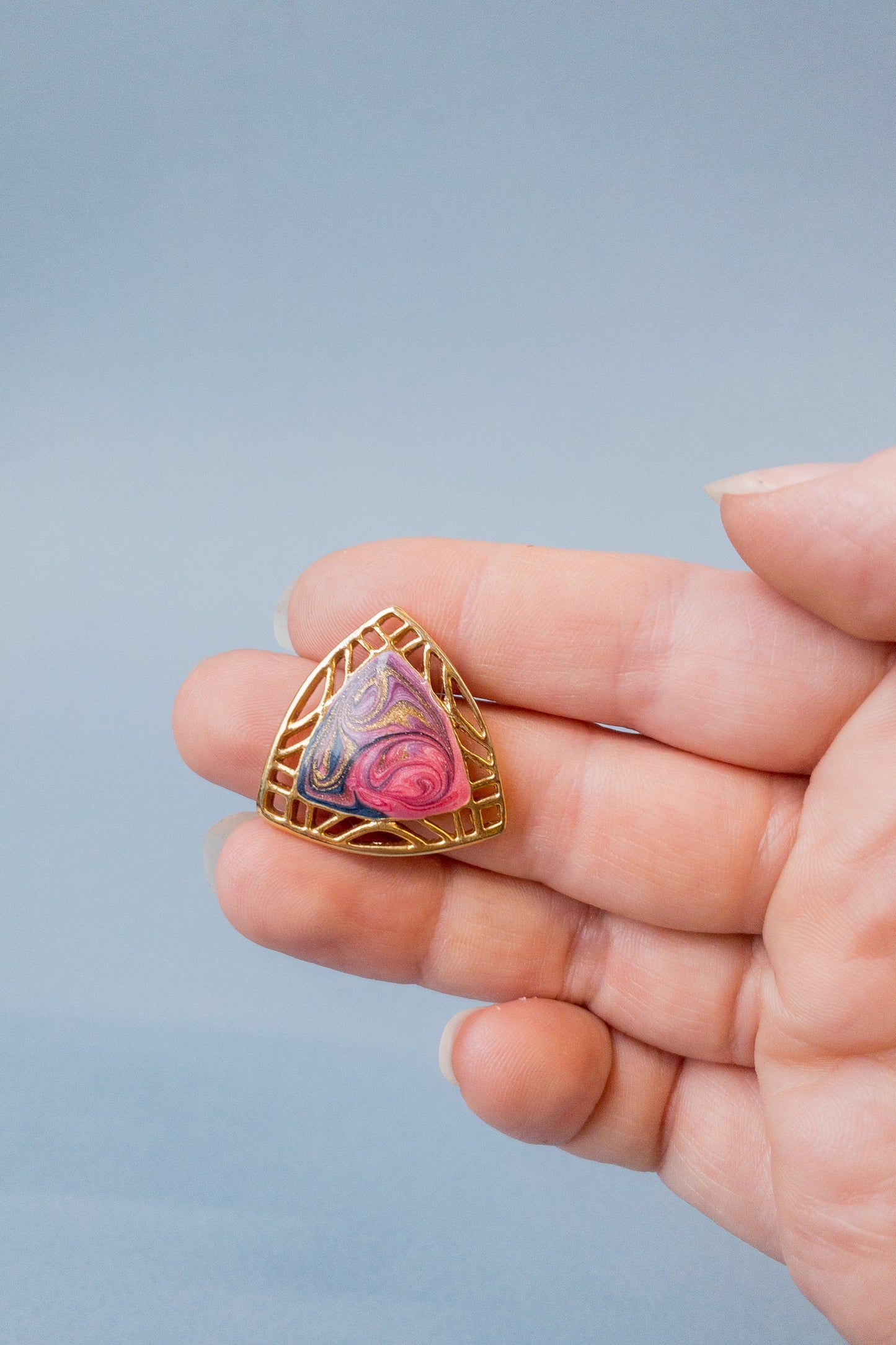 Triangular Celtic Pink Purple Swirl Enamel Filigree Pierced Post
