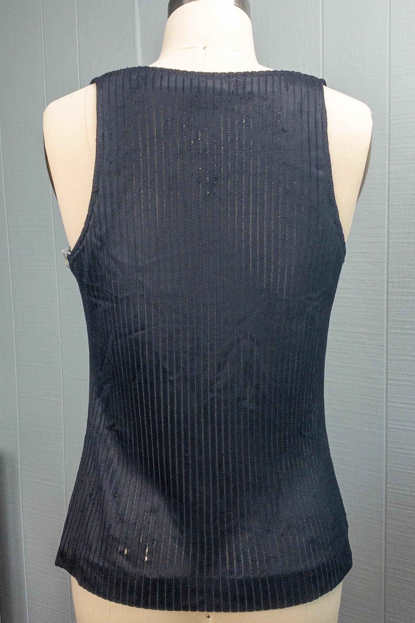 60s 70s Busted Mesh Black Tank | S/M