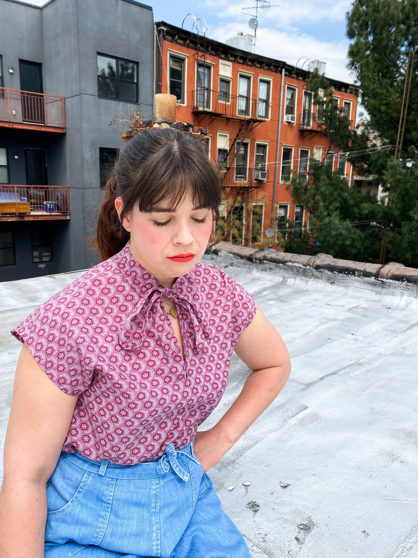 Handmade Does 60's Purple Lavender Blouse