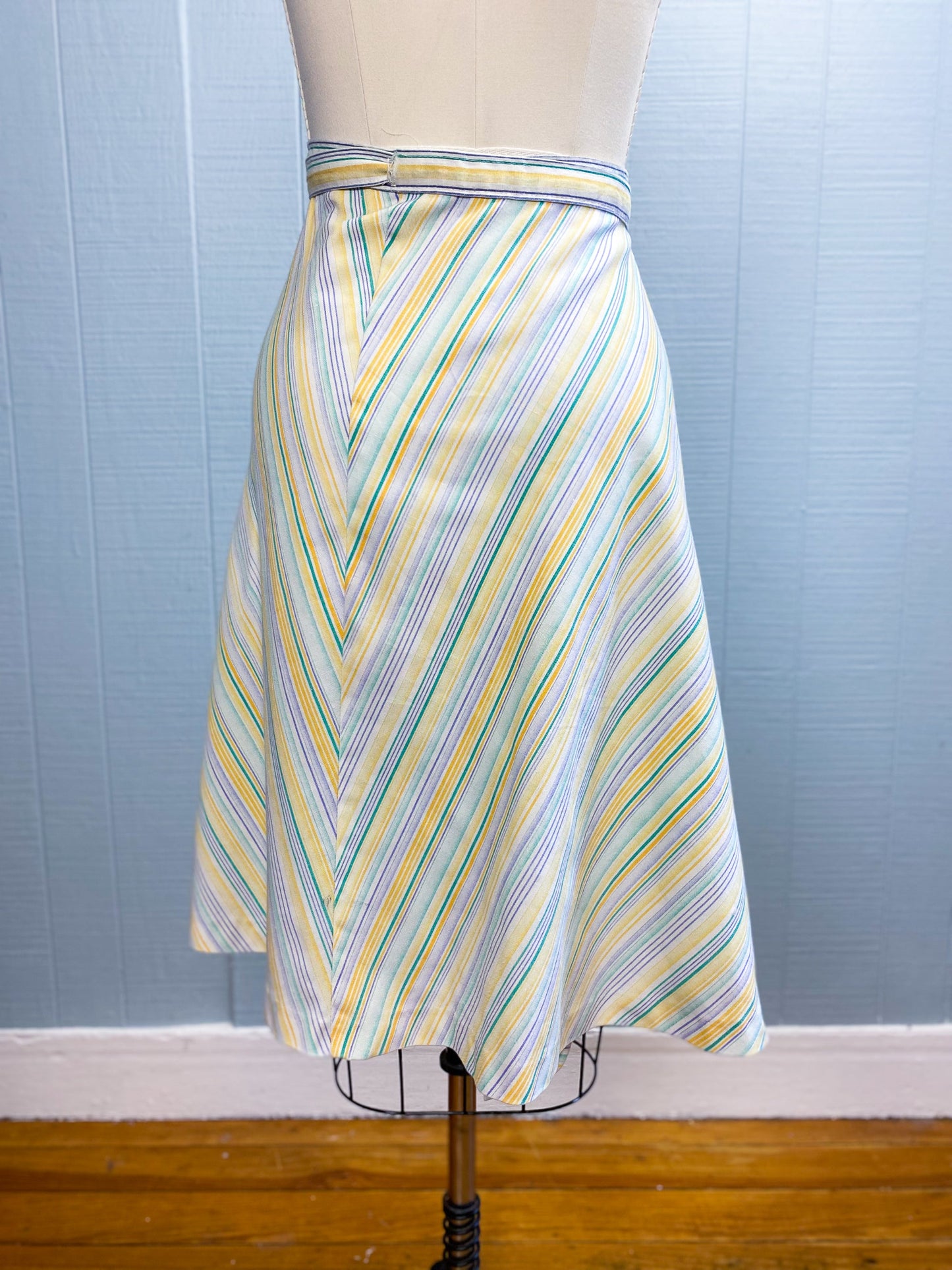 70's Jantzen Yellow & Lavender Stripe Wrap Skirt