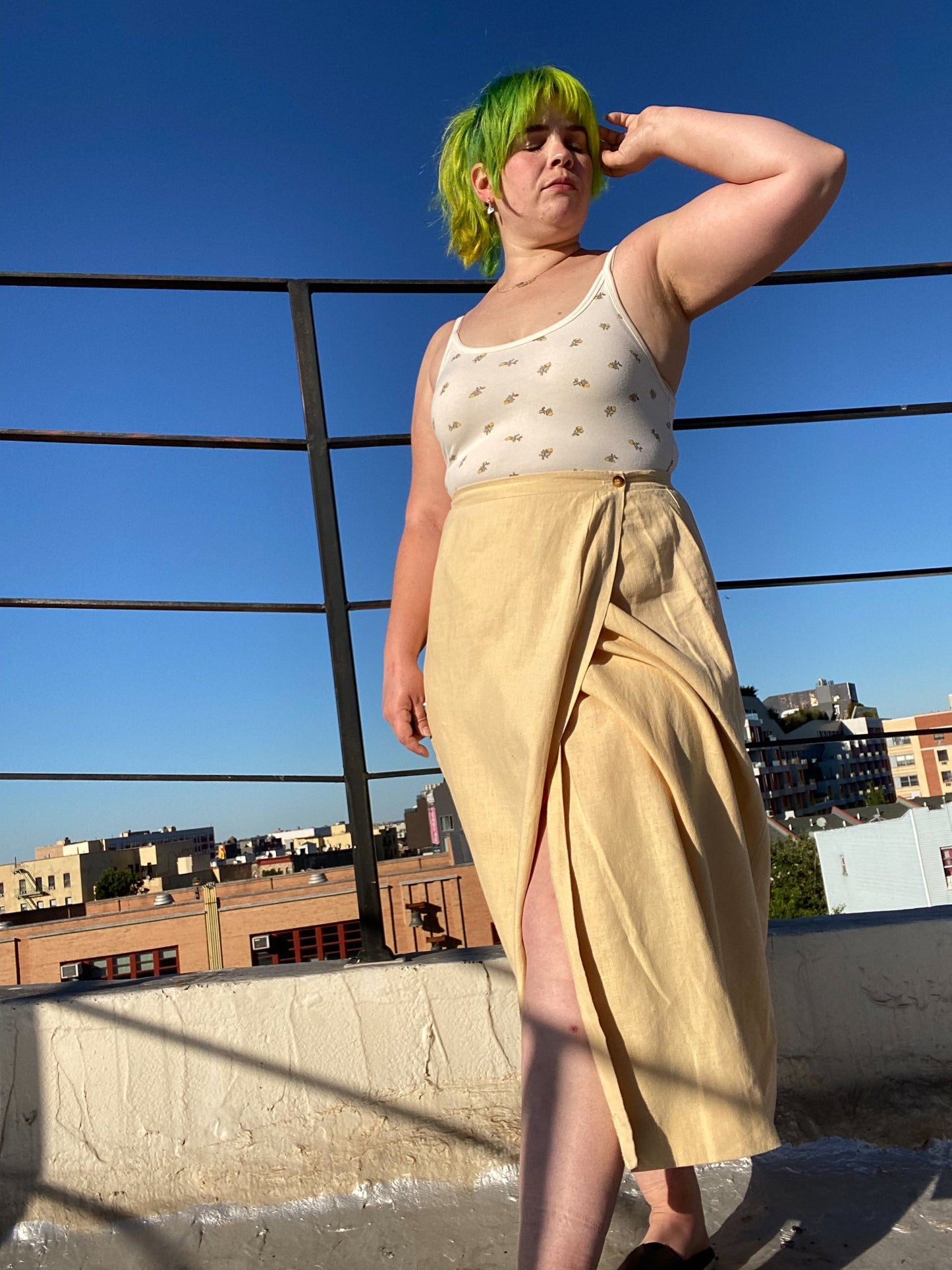 90's Butter Yellow Linen Maxi Skirt | L/XL