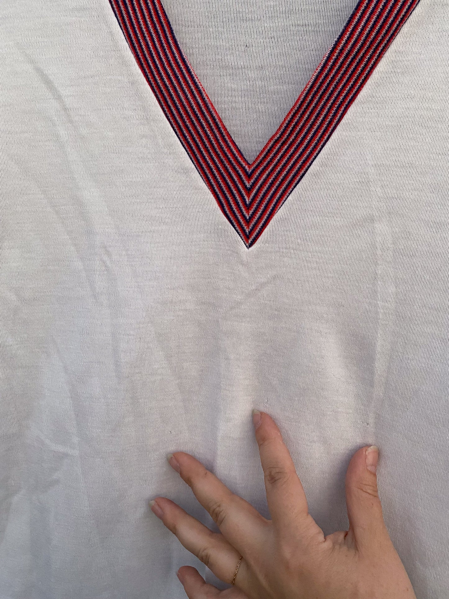 60s 70s V Neck Ringer Red White & Blue TShirt