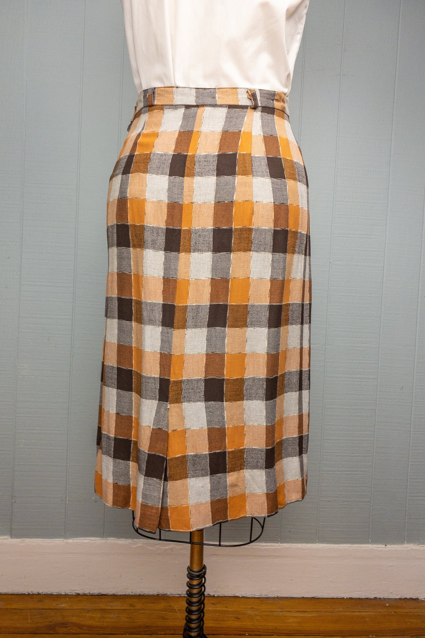 50's Orange Chocolate Plaid Skirt | S/M