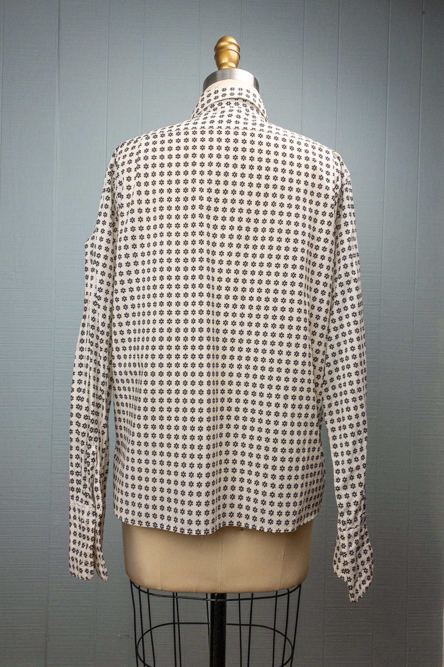 60's Black & White Flower Shirt | M