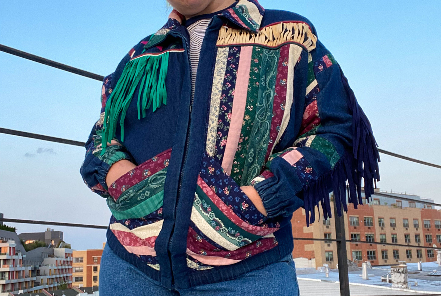 80s Patchwork & Fringe Denim Jacket