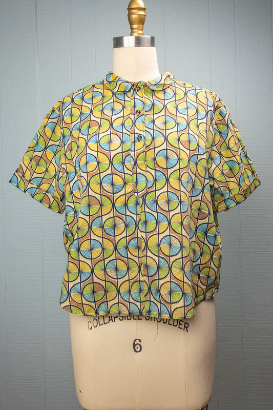 50s 60s Wheel Spokes Blouse | M/L